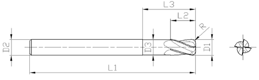 Carbide end mills
with corner radius
4 teeth Carbide end mills
with corner radius
4 teeth